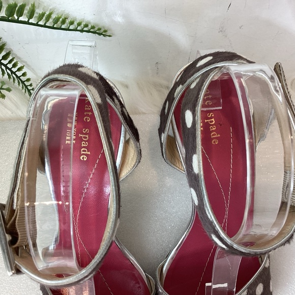 KATE SPADE NY POLKA DOT LEATHER PONY HAIR ANKLE STRAP SANDALS ITALY SZ 8 - Picture 8 of 14